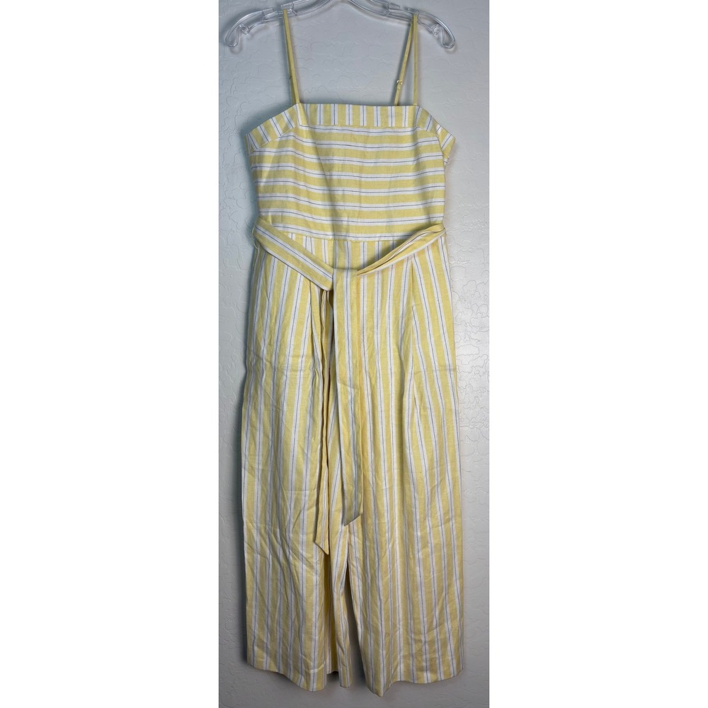 NEW Banana Republic Yellow White Striped Linen‎ Jumpsuit Square Neck 6 2360